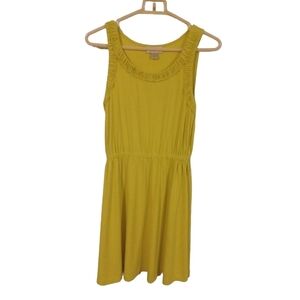 Casual Dress Loft Yellow Ruched Trim Neckline Elastic Waistband Midi Summer S